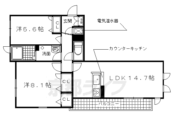 山陰本線 花園駅(京都) 徒歩7分 3階建 築15年(2LDK/3階)の間取り写真
