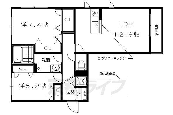 山陰本線 花園駅(京都) 徒歩7分 3階建 築15年(2LDK/1階)の間取り写真