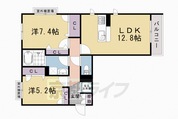 山陰本線 花園駅(京都) 徒歩7分 3階建 築15年(2LDK/2階)の間取り写真