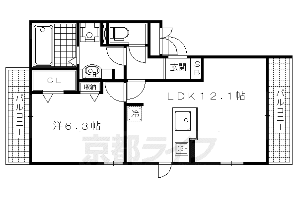 東海道本線 西大路駅 徒歩14分 3階建 築15年(1LDK/1階)の間取り写真