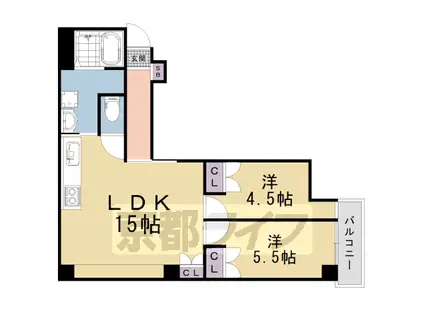 阪急電鉄京都線 西院駅(阪急) 徒歩10分 8階建 築39年(2LDK/8階)の間取り写真