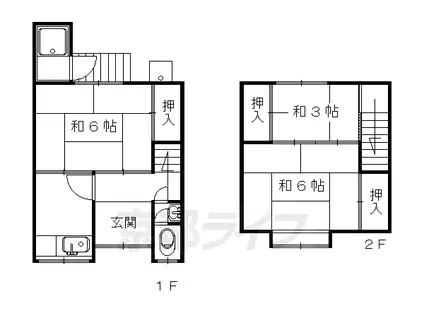 山陰本線 太秦駅(ＪＲ) 徒歩14分 2階建 築60年(3K)の間取り写真