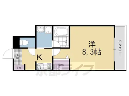山陰本線 円町駅 徒歩9分 5階建 築14年(1K/2階)の間取り写真
