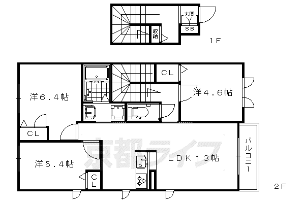山陰本線 花園駅(京都) 徒歩4分 2階建 築15年(3LDK/2階)の間取り写真