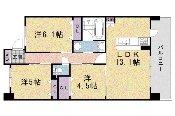 阪急電鉄京都線 西京極駅 徒歩8分 7階建 築16年(3LDK/4階)の間取り写真