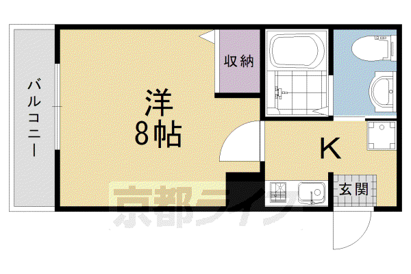山陰本線 円町駅 徒歩5分 4階建 築13年(1K/3階)の間取り写真