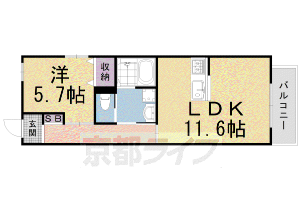 山陰本線 二条駅 徒歩5分 4階建 築13年(1LDK/3階)の間取り写真