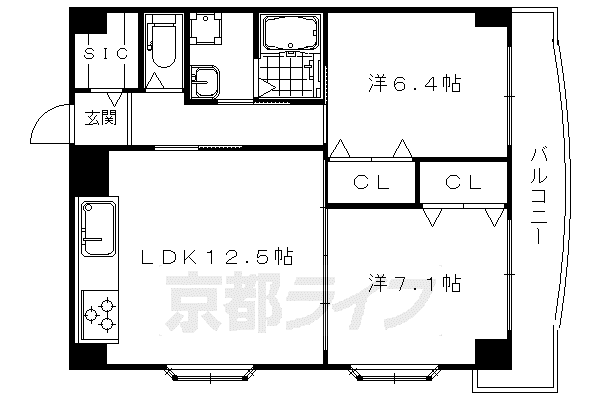 東海道本線 西大路駅 徒歩10分 5階建 築13年(2LDK/3階)の間取り写真