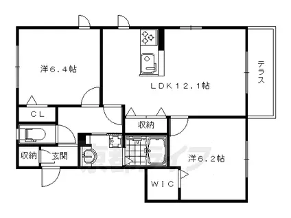 京都市東西線 太秦天神川駅 徒歩10分 2階建 築13年(2LDK/1階)の間取り写真