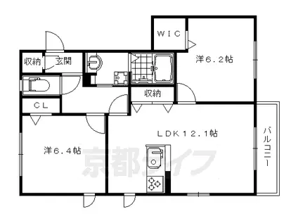 京都市東西線 太秦天神川駅 徒歩10分 2階建 築13年(2LDK/2階)の間取り写真