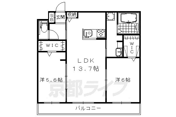 フェルミエ川政 Ⅰ・Ⅱ(2LDK/1階)の間取り写真