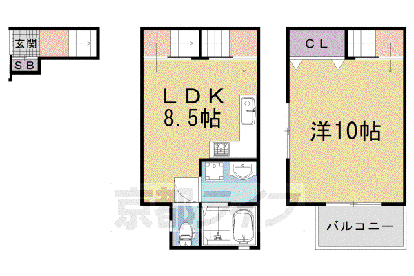 京都市東西線 太秦天神川駅 徒歩25分 3階建 築20年(1LDK)の間取り写真