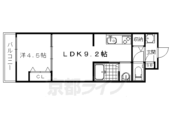 阪急電鉄京都線 西院駅(阪急) 徒歩10分 4階建 築13年(1LDK/1階)の間取り写真