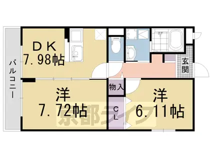 山陰本線 嵯峨嵐山駅 徒歩18分 2階建 築12年(1SDK/1階)の間取り写真
