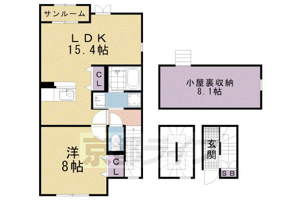 東海道本線 西大路駅 徒歩10分 3階建 築13年(1LDK/3階)の間取り写真