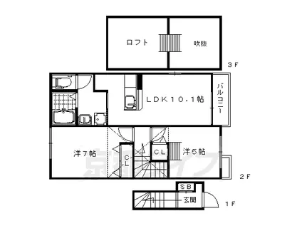 山陰本線 太秦駅(ＪＲ) 徒歩10分 2階建 築12年(2LDK/2階)の間取り写真