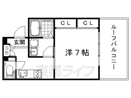 山陰本線 二条駅 徒歩10分 7階建 築13年(1K/4階)の間取り写真
