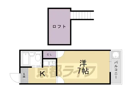 阪急電鉄嵐山線 松尾大社駅 徒歩15分 2階建 築35年(1K/2階)の間取り写真