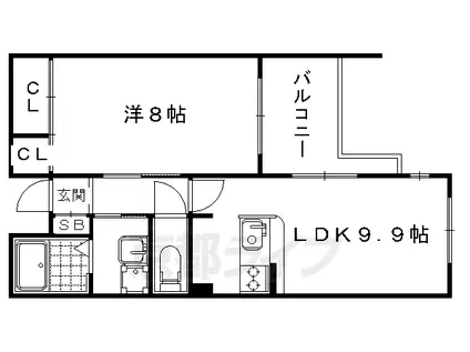 リジエール御池(1LDK/3階)の間取り写真
