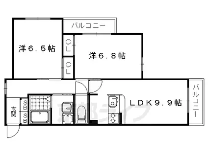 京都市東西線 西大路御池駅 徒歩5分 5階建 築12年(2LDK/3階)の間取り写真