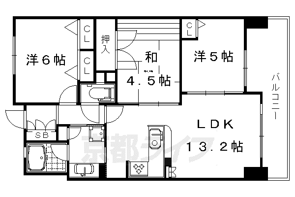 山陰本線 二条駅 徒歩9分 7階建 築15年(3LDK/2階)の間取り写真