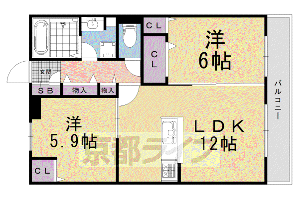 阪急電鉄京都線 西京極駅 徒歩9分 3階建 築12年(2LDK/1階)の間取り写真
