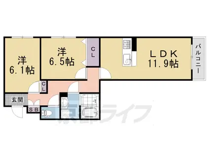 京福北野線 宇多野駅 徒歩33分 2階建 築11年(2LDK/2階)の間取り写真