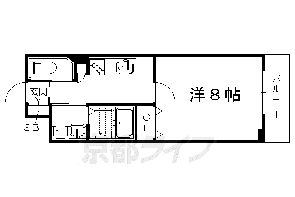 山陰本線 円町駅 徒歩12分 5階建 築10年(1K/1階)の間取り写真