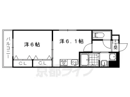 山陰本線 円町駅 徒歩12分 5階建 築10年(1DK/1階)の間取り写真