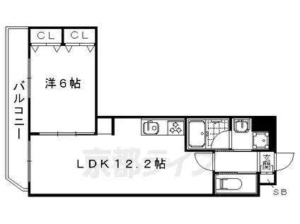 山陰本線 円町駅 徒歩12分 5階建 築10年(1LDK/2階)の間取り写真