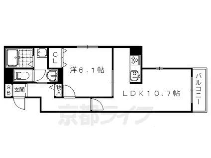 山陰本線 丹波口駅 徒歩5分 5階建 築11年(1LDK/4階)の間取り写真