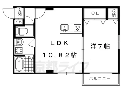 京都市東西線 太秦天神川駅 徒歩8分 3階建 築11年(1LDK/2階)の間取り写真