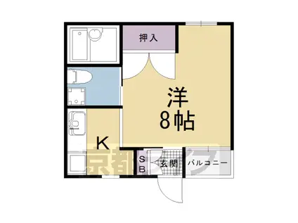 山陰本線 花園駅(京都) 徒歩7分 2階建 築11年(1K/1階)の間取り写真