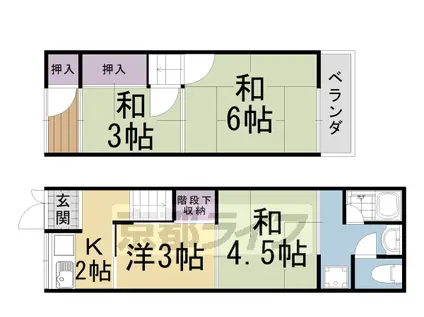 山陰本線 太秦駅(ＪＲ) 徒歩12分 2階建 築62年(4K)の間取り写真