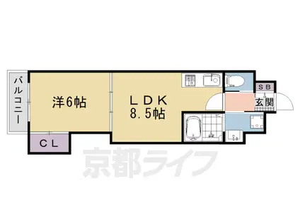 阪急電鉄京都線 西京極駅 徒歩10分 5階建 築11年(1LDK/2階)の間取り写真