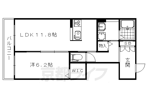 京都市東西線 西大路御池駅 徒歩9分 3階建 築11年(1LDK/2階)の間取り写真