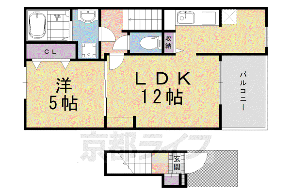 山陰本線 太秦駅(ＪＲ) 徒歩10分 2階建 築11年(1LDK/2階)の間取り写真