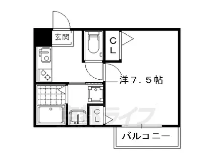 山陰本線 円町駅 徒歩1分 4階建 築10年(1K/2階)の間取り写真