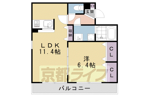 東海道本線 西大路駅 徒歩9分 2階建 築11年(1LDK/1階)の間取り写真