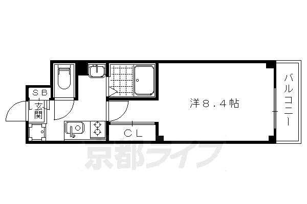山陰本線 円町駅 徒歩9分 5階建 築11年(1K/1階)の間取り写真