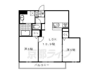 阪急電鉄京都線 西京極駅 徒歩11分 3階建 築10年(2LDK/2階)の間取り写真