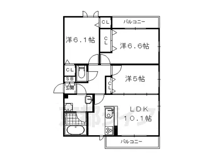 山陰本線 嵯峨嵐山駅 徒歩15分 3階建 築10年(3LDK/3階)の間取り写真