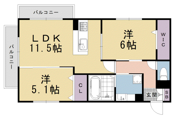 クレールシャトレ(2LDK/2階)の間取り写真