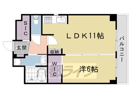 京都市東西線 太秦天神川駅 徒歩14分 6階建 築9年(1LDK/4階)の間取り写真