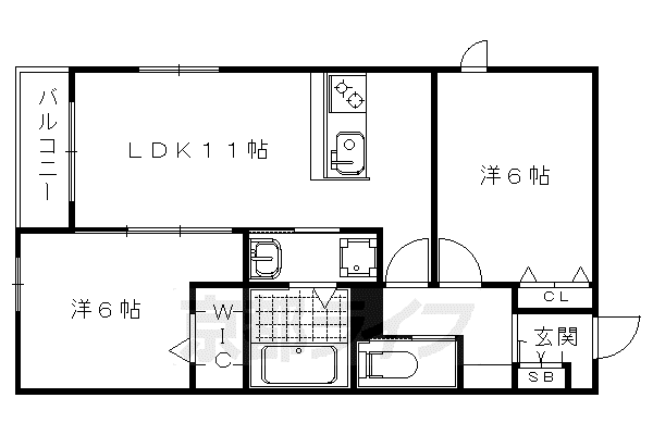 阪急電鉄京都線 西院駅(阪急) 徒歩7分 3階建 築10年(2LDK/2階)の間取り写真