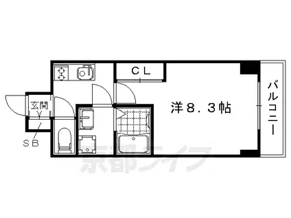 阪急電鉄京都線 西院駅(阪急) 徒歩1分 8階建 築9年(1K/3階)の間取り写真