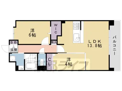 山陰本線 二条駅 徒歩10分 6階建 築10年(2LDK/2階)の間取り写真