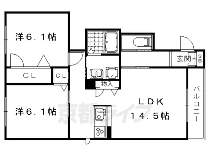 山陰本線 円町駅 徒歩9分 2階建 築9年(2LDK/1階)の間取り写真
