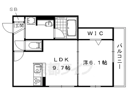山陰本線 円町駅 徒歩5分 3階建 築9年(1LDK/1階)の間取り写真