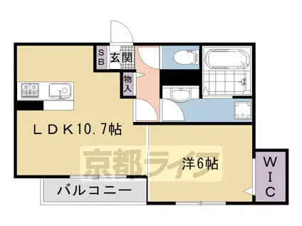 山陰本線 太秦駅(ＪＲ) 徒歩10分 2階建 築9年(1LDK/1階)の間取り写真